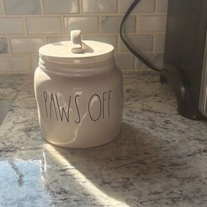 Rae Dunn Cream Dog Treat Jar - Paws Off